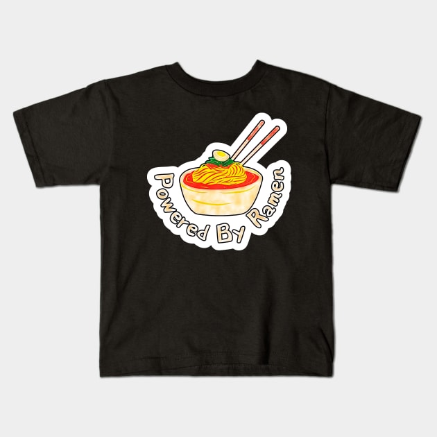 Powered by Ramen Cute Watercolor for Foodies Kids T-Shirt by BubbleMench